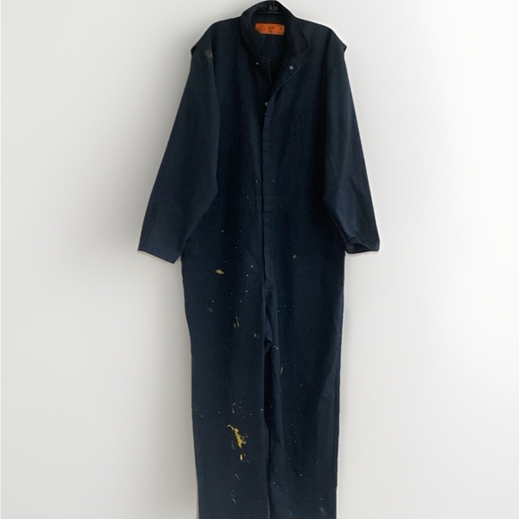 Red Kap Blue Paint Thrashed Twill Action Back Coverall with Chest Pockets Sz 50 - Picture 1 of 8